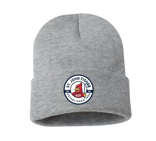Circular Badge Cuffed Beanie - Heather Grey