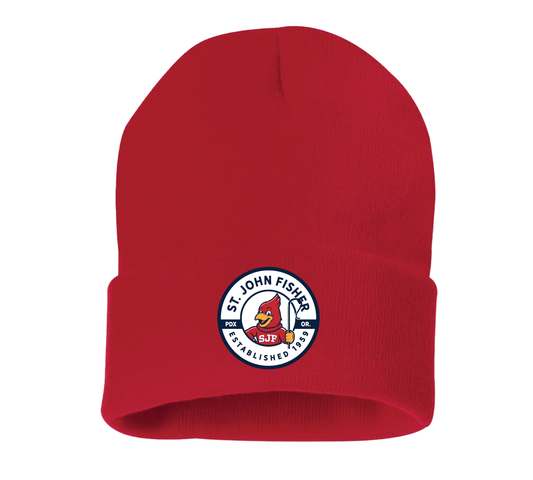 Circular Badge Cuffed Beanie - Red